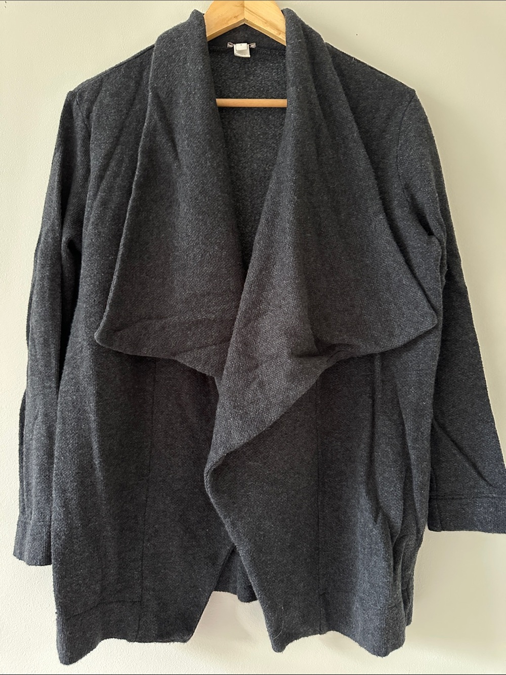 Dark Charcoal Shawl Collar Open-Front Cardigan Size Small